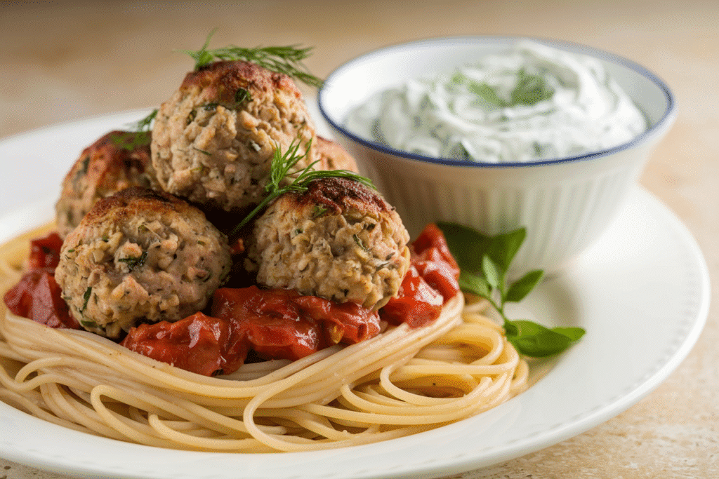 Greek Turkey Meatballs with Tzatziki