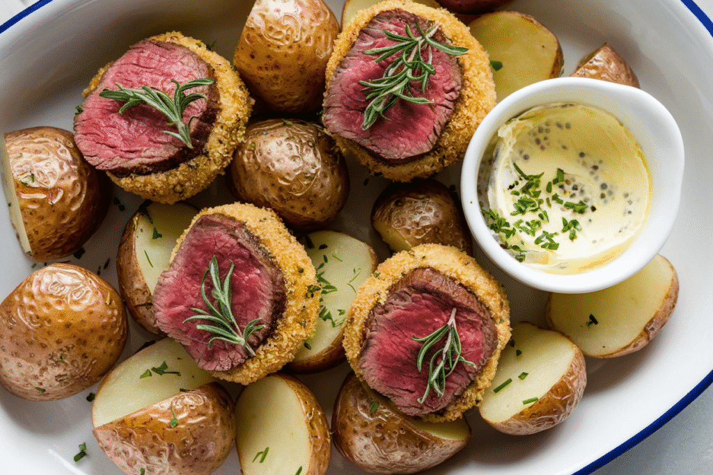 Garlic Butter Steak Bites and Potatoes