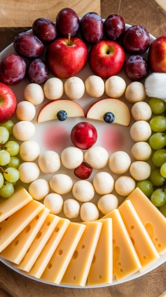 9 Adorable Christmas Charcuterie Boards for Kids (Fast, Festive, No Stress) 2 Santa Face Fruit Cheese Plate