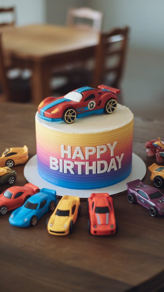 11 Hot Wheels Birthday Cake Ideas That'll Make You the MVP of Party Planning 10 Gradient Speed Blur Cake