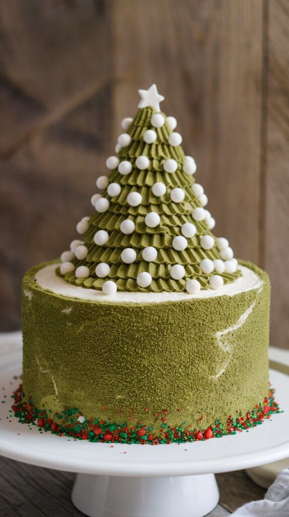 14 Christmas Tree Cake Ideas That Will Make Your Holidays Sparkle 3 Matcha Christmas Tree Cake