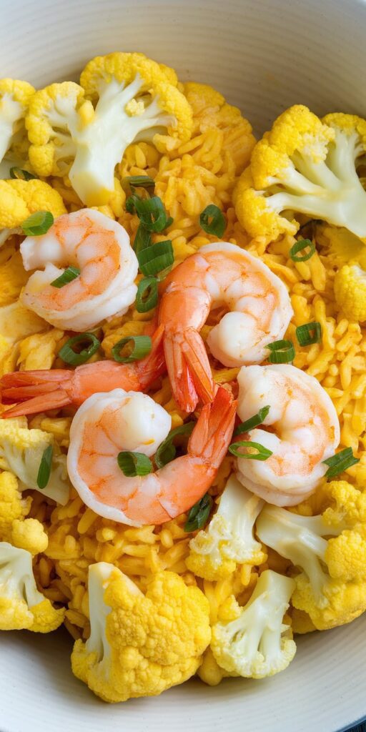 Egg Fried Rice with Cauliflower Shrimp