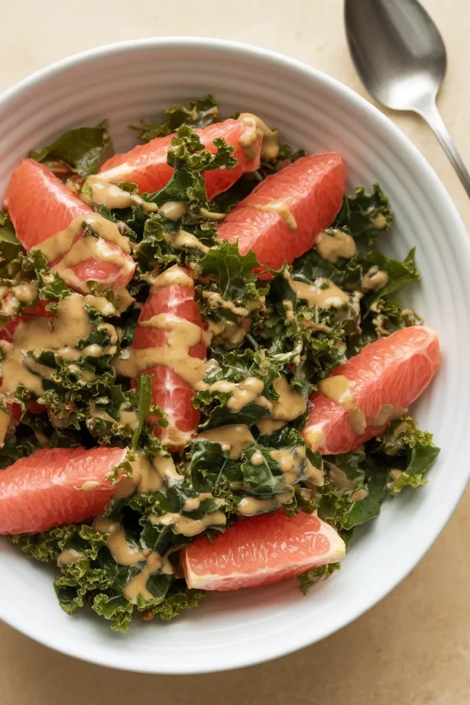 Grapefruit Kale Salad with Tahini Dressing