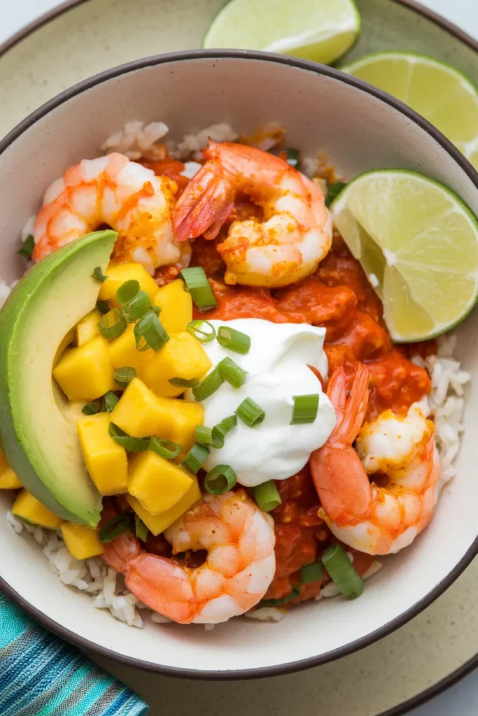 11 Healthy Taco Bowl Meal Prep Ideas That'll Make You Actually Look Forward to Lunch All Week 2 Spicy Shrimp Taco Bowl with Mango Salsa